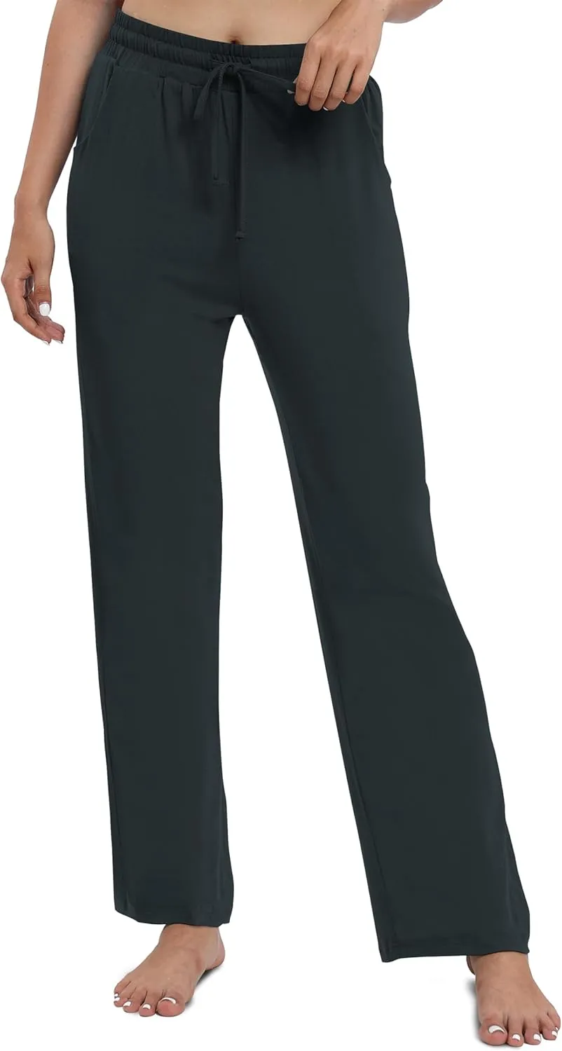 Women's Drawstring Casual Pants Stretchy High Waisted Loose Straight Leg Pants Jogger Trousers with Pockets