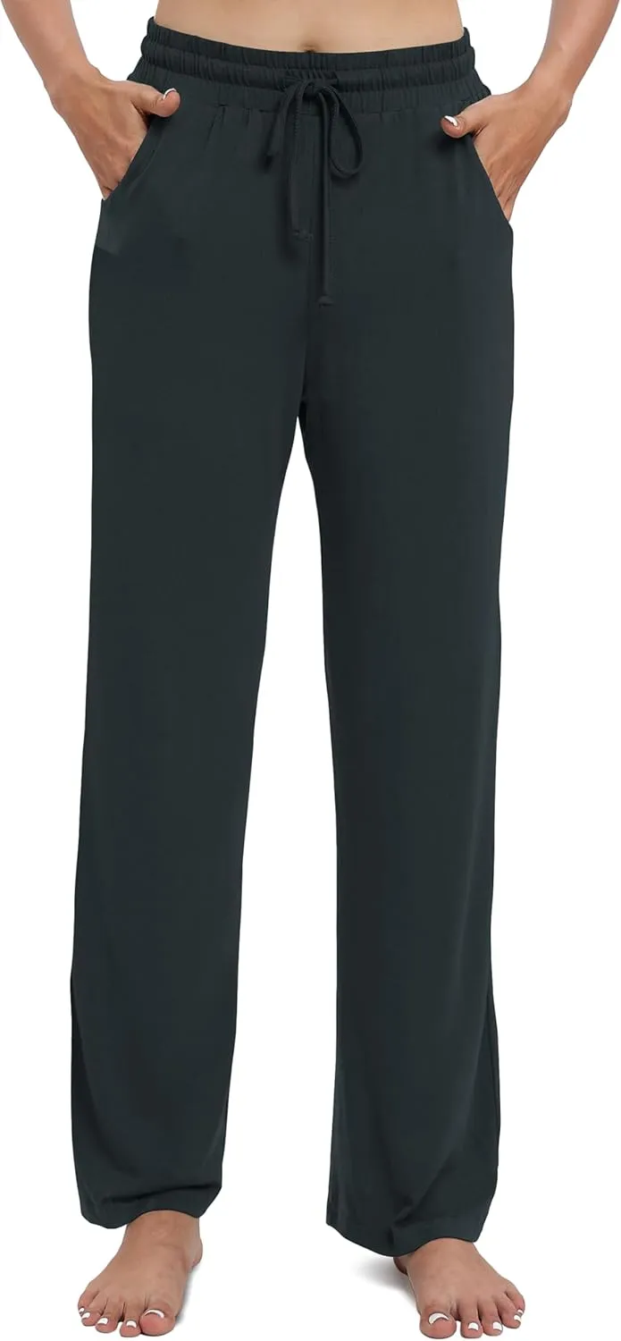 Women's Drawstring Casual Pants Stretchy High Waisted Loose Straight Leg Pants Jogger Trousers with Pockets