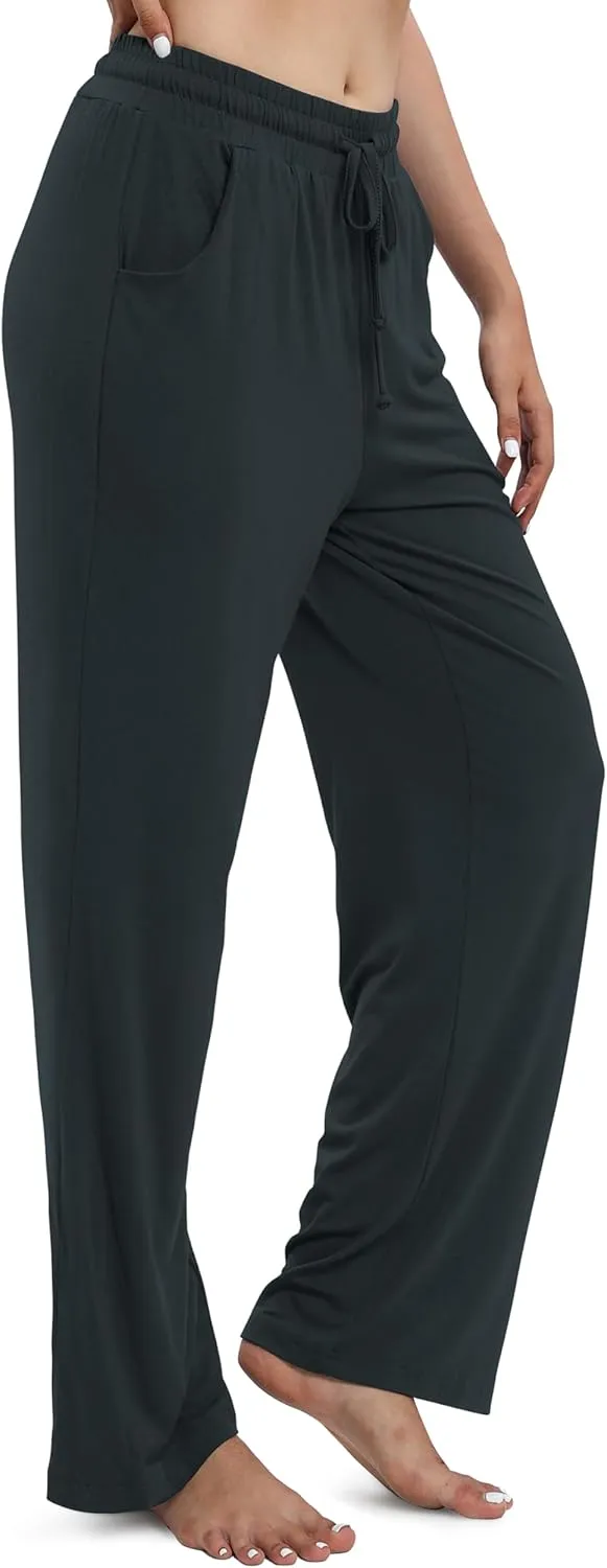 Women's Drawstring Casual Pants Stretchy High Waisted Loose Straight Leg Pants Jogger Trousers with Pockets