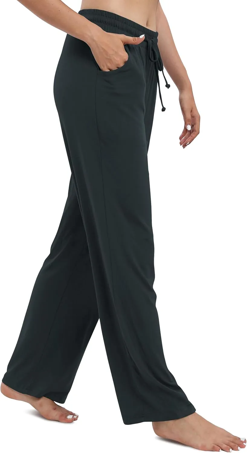 Women's Drawstring Casual Pants Stretchy High Waisted Loose Straight Leg Pants Jogger Trousers with Pockets