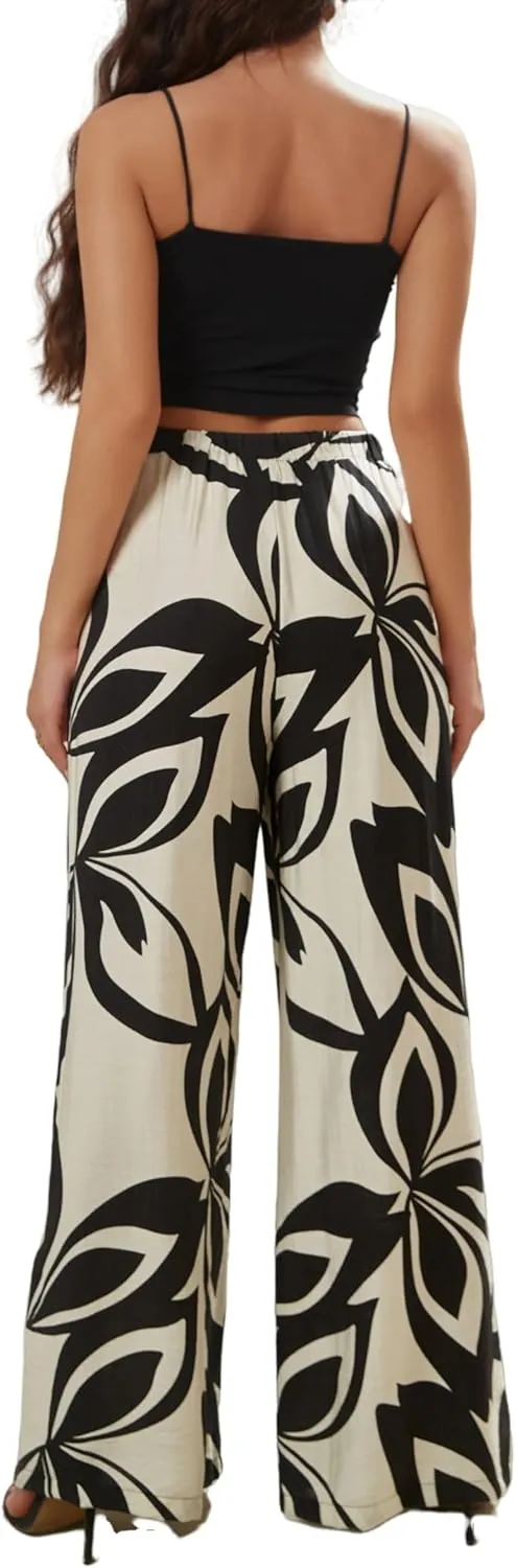 Women's High Waisted Wide Leg Work Pants Casual Button Down Business Trousers