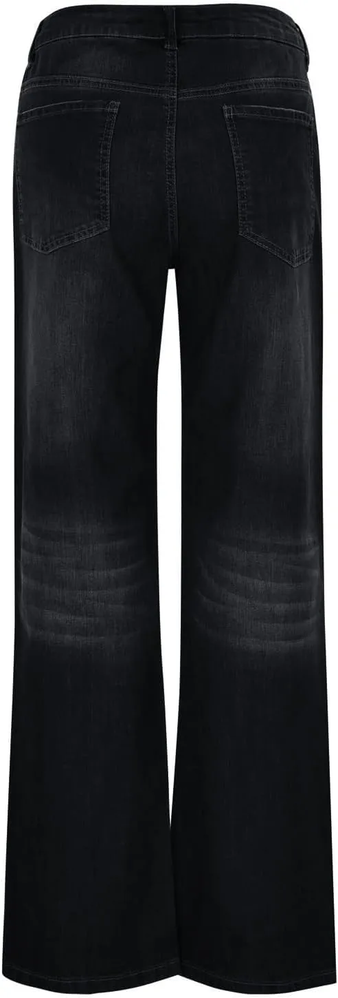 Women's Work Jeans - Trendy Stretchy Retro Wash Old High Waisted Pull On Jeggings Loose Straight Leg Cute Jeans