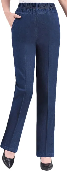 Youhan Women's Cotton Blend Denim Pants Casual Elastic Waist Pull On Jeans