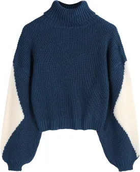 ZAFUL Women's Pullover Sweater Drop Shoulder Plain Knitted Cropped Sweater Pullover Solid Long Sleeve Cropped Tops