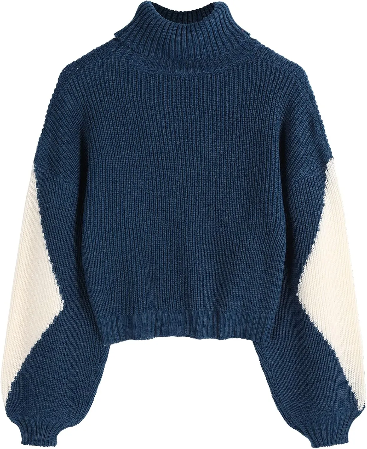 ZAFUL Women's Pullover Sweater Drop Shoulder Plain Knitted Cropped Sweater Pullover Solid Long Sleeve Cropped Tops